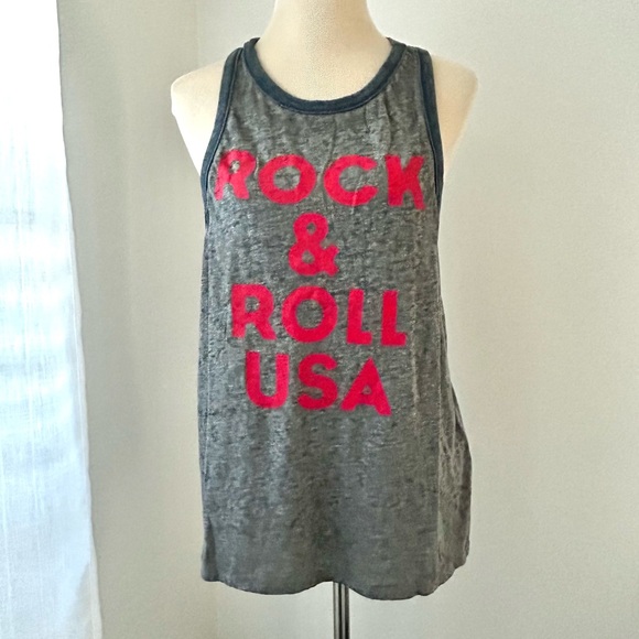 Chaser Tops - 🌸NWT Chaser “Rock & Roll USA” Sleeveless Racerback Top. Gray/Red. Size: Medium